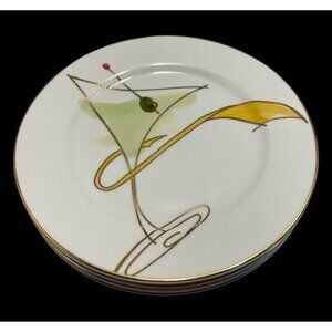 Set of 4 Pier 1 Imports Martini Art Dessert Appetizer Plates Assorted Colored R
